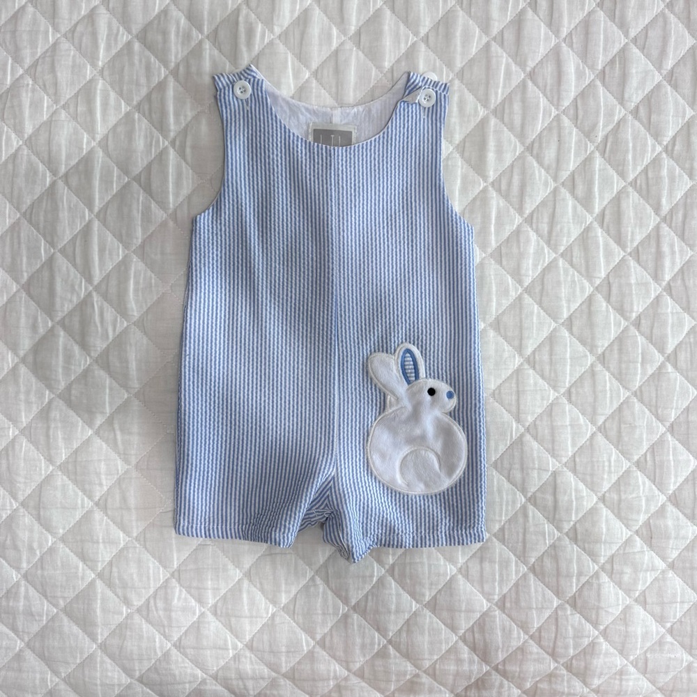 Blue Striped Baby Romper with Bunny Patch